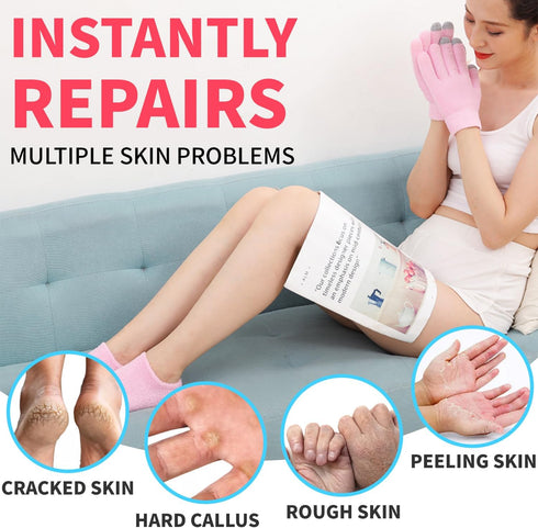 4PCS Touch Screen Moisturizing Gloves and Sock, Spa Moisturizing Therapy Sock?Glove, Soften Repairing Dry Cracked, Hands Feet Skin Care, Effective...