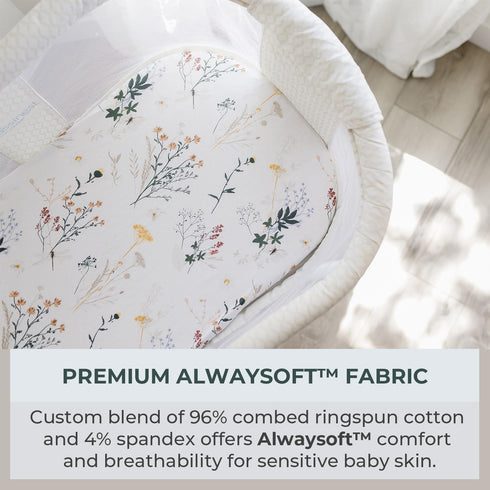 Pobibaby - 2 Pack Premium Bassinet Sheets for Standard Bassinets - Ultra-Soft Jersey Knit, Stylish Floral Pattern, Safe and Snug for Baby (Wildflo...