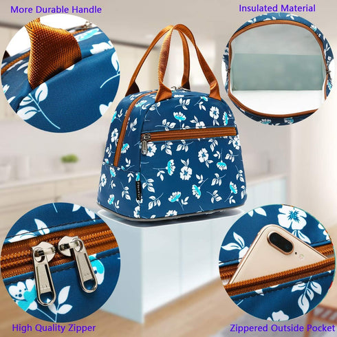 FlowFly Insulated Lunch Cooler Bag - Tote Bag Organizer for Women/Men, Floral#White...