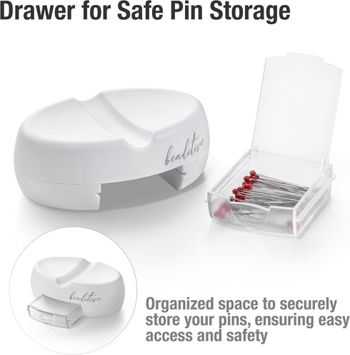 Beaditive Magnetic Pin Cushion with Drawer - Strong Magnet Pin Holder Cushions for Sewing - 50 Glass Head Quilting Pins Included - Chic Pincushion...