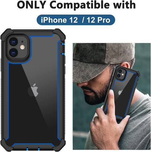 for iPhone 12 Case, iPhone 12 Pro Case,with Screen Protector Heavy Duty Drop Protection, Full Body Rugged Shockproof Tough Protective Phone Cover ...