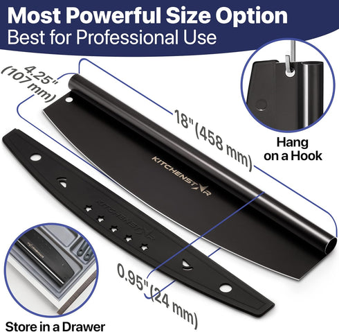 KitchenStar 18-Inch Pizza Cutter Rocker Blade - Sharp Stainless Steel Slicer Knife, Protective Cover, Black Nonstick, Extra Large - Commercial Piz...