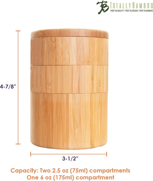 Totally Bamboo Triple Salt Cellar, 3 Tier Bamboo Kitchen Salt and Pepper Storage Box with Magnetic Swivel Lids...
