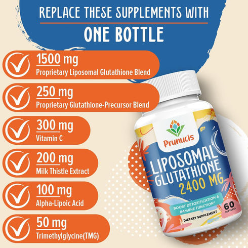 2400MG Liposomal Glutathione, Reduced L-Glutathione, Glutathione Supplement with Vitamin C, Master Antioxidants, Enhanced Absorption - Non GMO Ant...