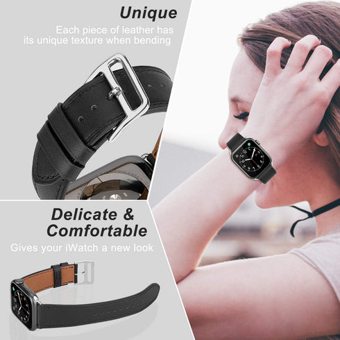 Leather Band Compatible with iWatch 42mm/44mm/45mm Genuine Leather Strap Bands Replacement for iWatch Series 1-8 Ultra 42/44/45/49 mm Bracelet Loo...