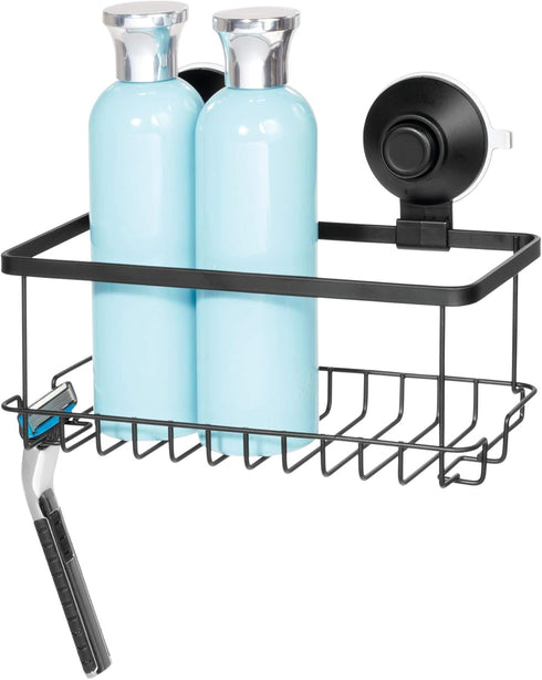 iDesign Everett Metal Push Lock Suction Shower Caddy, Extra Space for Shampoo, Conditioner, and Soap with Hooks for Razors, Towels, Loofahs, and M...