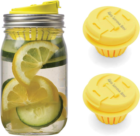 Jarware Mason Jar Fruit Infuser Drink Lid, Alex's Lemonade Stand, Plastic, Yellow, Set of 2, Regular Mouth...