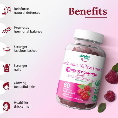 Steph's Pantry Biotin Gummies for Hair, Skin, Nails, & Lashes High Strength Gummies | Daily Multivitamins | Gluten-Free, Nut-Free, Non-GMO, Plant-...