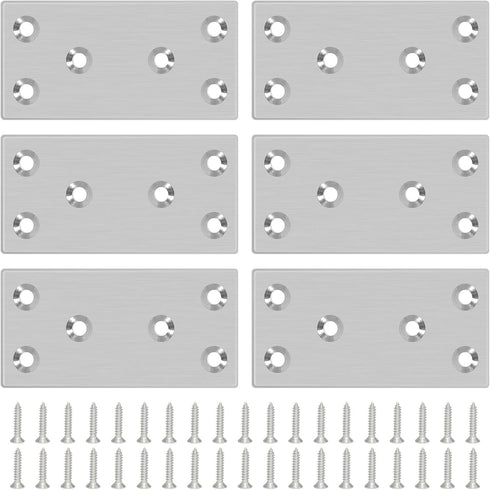6PCS 3.11'' x 1.57'' Mending Plates, Flat Metal Bracket with Holes, Stainless Steel Connector for Wood Desk Chair Cabinet Drawer Closet Frame Furn...