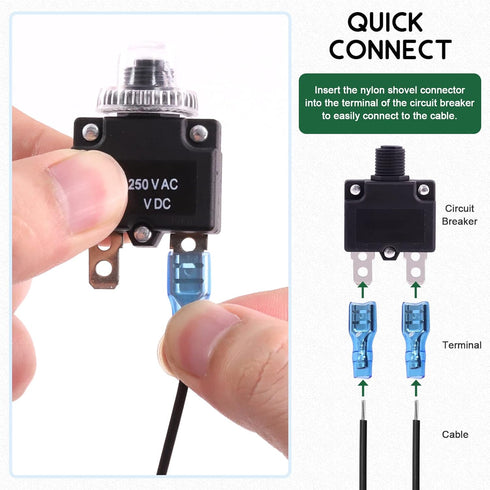 Keadic 40 Pcs 5/10/15/20/30A Push Button Circuit Breaker with Manual Reset Assorted Set AC125-250V 32VDC Thermal Circuit Breaker with 19cm Wire Le...