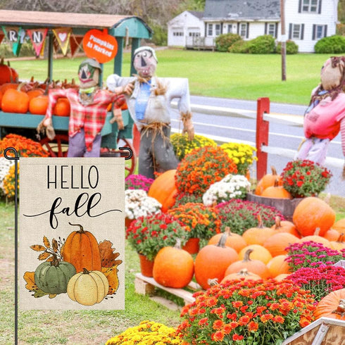Hello Fall Pumpkin Garden Flag 12x18 Inch Double Sided, Autumn Sign Seasonal Yard Outdoor Thanksgiving Decor DF310...