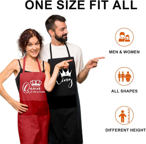 King Queen Apron Set Couple Aprons for Valentine's Day gifts His and Her Aprons for Couples...