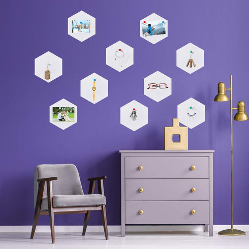 10 Packs Pin Board Hexagon Felt Board Tiles Bulletin Board Memo Board with 20 Pieces Push Pins, Decoration for Home Office Classroom Wall (White,5...