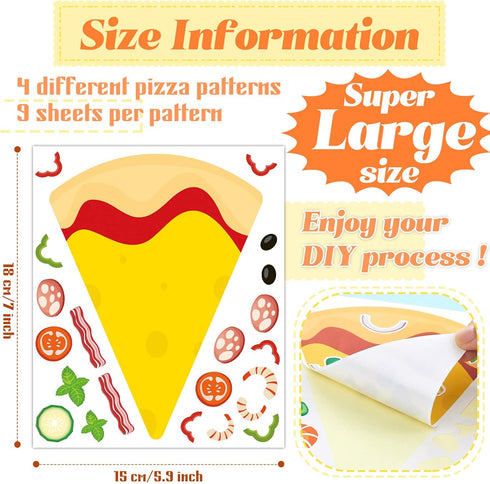 Make a Pizza Stickers, Pizza Crafts Pizza Party Supplies Decorations Pizza Party Favors for DIY Arts Birthday Games (36 Sheets)...