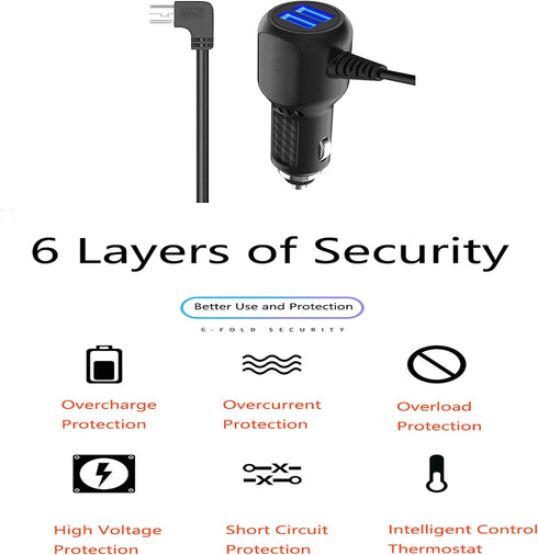 Car Charger Charging Cable Vehicle Power Cable Compatible for CARRVAS,Xgody J727,AROVA,AZDOME M550,Pruveeo D90-4CH,Magellan Roadmate,Garmin Dezl G...
