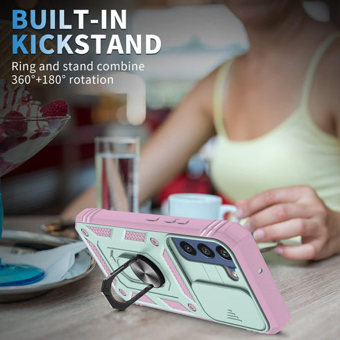 Case for Galaxy S22, Shockproof Impact Resistant with Slide Lens Protective Cover Case for Samsung Galaxy S22 4G/5G 6.1 inch (Pink Green)...