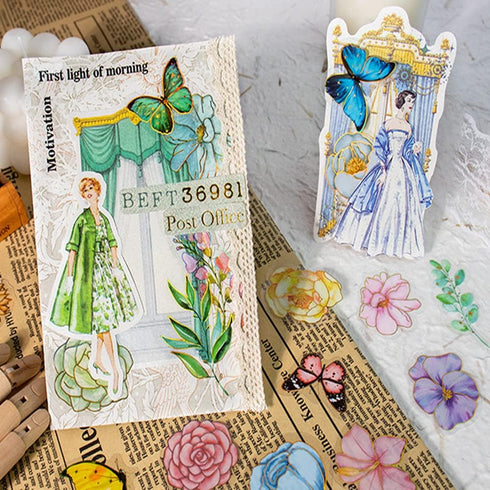 128PCS Vintage Scrapbook Supplies Scrapbooking Paper and Butterflies Flowers Stickers for Art Aesthetic Journaling Kit Junk Journal Planner...