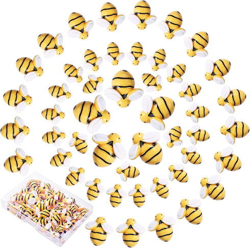 MIKIMIQI 55 Pcs Tiny Resin Bees Decor Bumble Bee Embellishment Resin Bees Craft Decorations with Storage Box for DIY Craft Wreath Scrapbooking Par...
