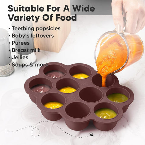 Silicone Baby Food Freezer Tray with Clip-on Lid - 2oz x 10 Pods Baby Food Silicone Freezer Molds, Breast Milk Freezer Tray, Dishwasher, Microwave...