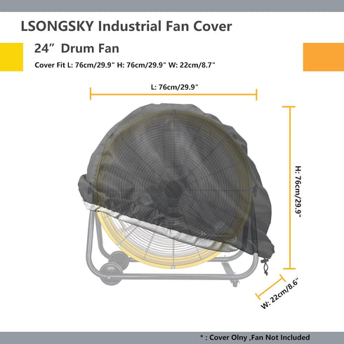Industrial Fan Cover,Waterproof&Dustproof Cover Suitable for 24" High Velocity Movement Heavy Duty Drum Fan, Heavy Duty Outdoor Floor Fan Cover,Fi...
