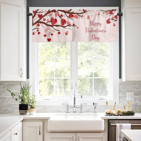 Valentines Day Valance Rod Pocket Valance Happy Valentine's Day Window Curtains Window Treatments 1 Panel Love Heart Tree Branch Short Curtains fo...