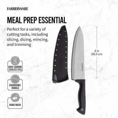 Farberware Edgekeeper 8-Inch Chef Knife with Self-Sharpening Blade Cover, High Carbon-Stainless Steel Kitchen Knife with Ergonomic Handle, Razor-S...