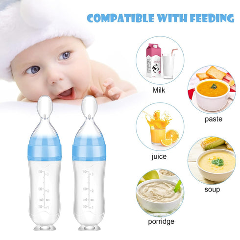 Nuanchu Baby Spoons 2 Pack Silicone Baby Food Feeder 3 oz Squeeze Feeding Spoon Toddler Dispensing Feeder Suction Cup Design Travel Friendly for K...