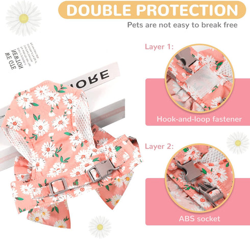 Dog Harness and Leash Set with Bow Knot No Pull Pet Daisy Floral Harness with D-Ring Soft Mesh Dog Harness Vest Set Escape Proof Princess Puppy Ha...