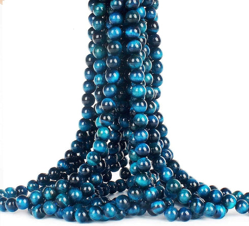 70PCS Natural 8MM Healing Gemstone, Blue Tiger’s Eye Energy Stone Round Loose Beads, Semi-Precious Crystal Beads with Free Elastic String for Jewe...