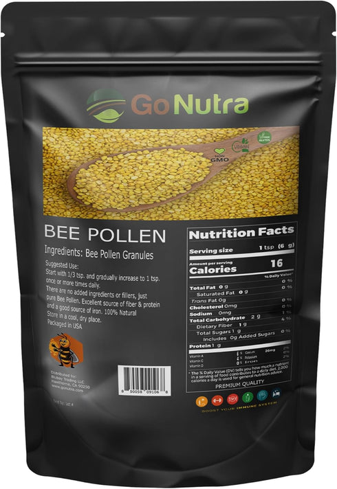 Go Nutra Bee Pollen Granules Pure | Fresh Harvest, Natural Superfood, Raw Sweet Flavor | Rich in B Vitamins, Minerals, Protein, & Antioxidants | K...