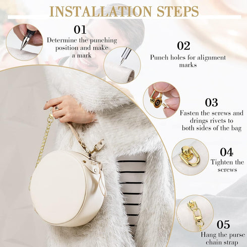 24 Pcs Purse Chain Strap D Ring Rivets Set Flat Purse Strap Extender Replacement Crossbody Chain Metal D Ring Stud Screw Post Head Buttons Handbag...