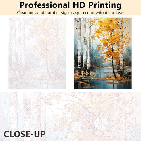 TUMOVO Adult Paint by Number, Forest Landscape Paint Number Kits Romantic Rustic Paint by Numbers for Adults Acrylic DIY Birch Paint-by-Numbers Ki...