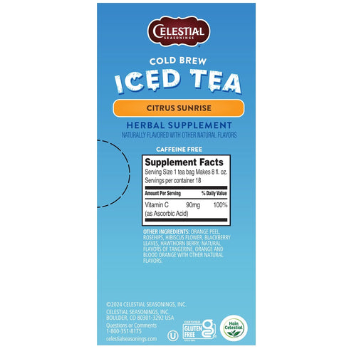 Celestial Seasonings Cold Brew Citrus Sunrise Iced Tea 18 tea bags...