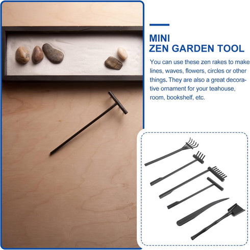Toyvian Outdoor Decor Outdoor Decor 6 Pieces Mini Zen Garden Kit Black Rake Meditation Sand Zen Garden Tools Rock Sand Garden Tools Accessories fo...