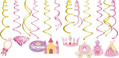 30Ct Princess Hanging Swirl Decorations, Cinderella Party Supplies, Little Royal Queen Birthday Theme Pink Decor for Boy Girl Fairytale Baby Showe...