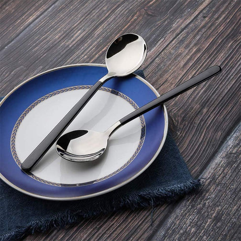 4-Piece Stainless Steel Dinner Spoons with Round Edge, 8 inches Comfort Long Handle Table Spoon, Mirror Polished Flatware Utensils Dishwasher Safe...