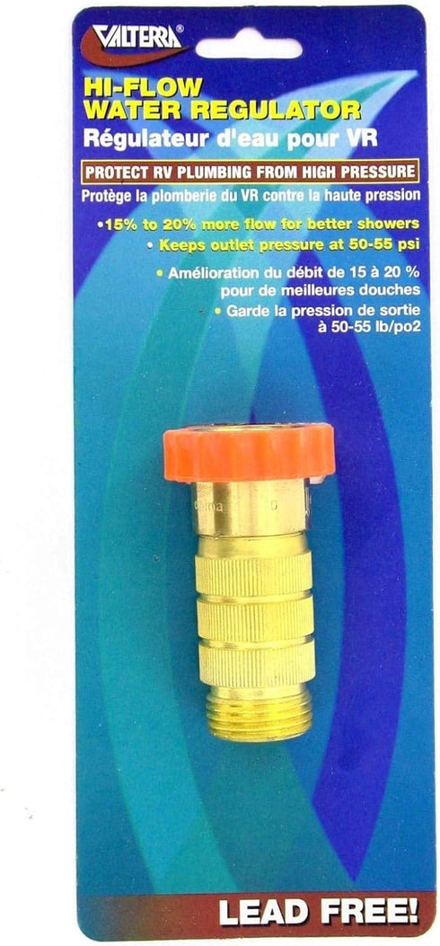 Valterra RV Hi-Flow Water Regulator, Lead-Free Brass Hi-Flow Water Regulator for Camper, Trailer, RV Plumbing System, 50-55 psi...