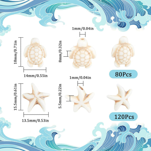 SUNNYCLUE 1 Box 200Pcs Turtle Beads White Starfish Beads Bulk Synthetic Turquoise Turtles Bead Summer Sea Ocean Animal Beaded Kit for Jewelry Maki...