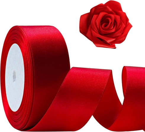 Red Ribbon 1 1/2inch, 25 Yards Satin Craft Ribbon, Single Face Polyester Silk Hair Ribbon, Fabric Ribbon for Bouquets, String Ribbon for Gift Wrap...