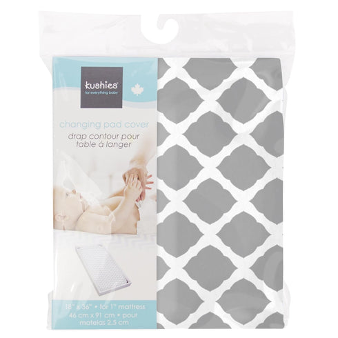 Kushies Changing Pad Cover for 1" pad, 100% Breathable Cotton, Made in Canada, Grey Lattice...