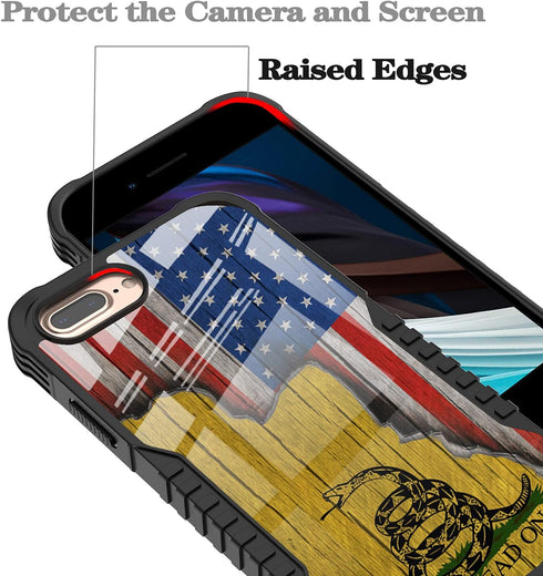 Compatible with iPhone 8 Plus/7 Plus Case, Don't Tread On Me American Us Flag Retro PC Backplane Protection+Soft Silicone TPU Shock Fall Preventio...