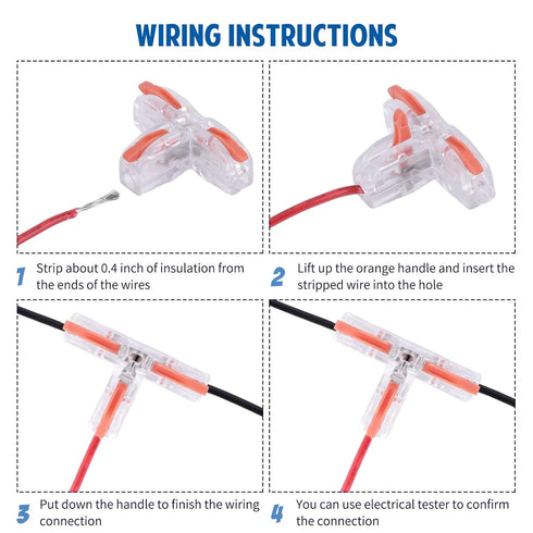 Brightfour T Tap Connectors for AWG 28-12, Lever Wire Connectors 40 Pack, Pushin 3 Way T Connectors for Wiring, 10 Mount Bases Included...