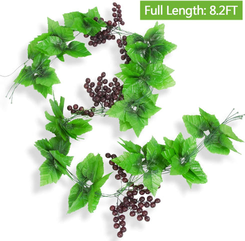 Meiliy 8FT 5pcs Artificial Greenery Chain Grapes Fake Vines Leaves Foliage Simulation Fruits for Home Room Garden Wedding Garland Outside Decorati...