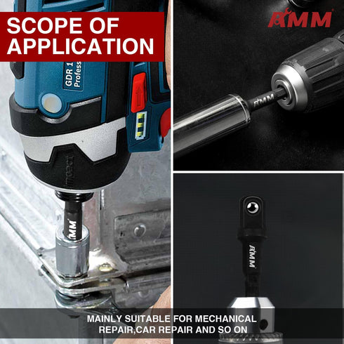 AMM Power Drill Sockets Adapter Sets,3-Piece Hex Shank Impact Driver Socket Adapter, Socket to Drill 1/4" 3/8" 1/2" Adapter...