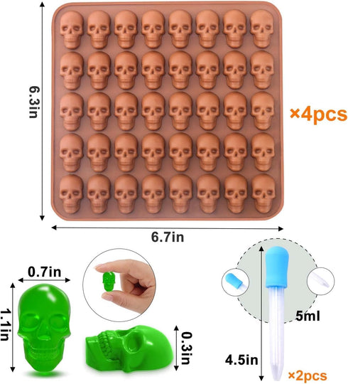Gummy Skull Mould 2PCS 40 Cavity Halloween Skull Candy Molds Silicone Non-Stick Food Grade Skull Silicone Mold for Jelly Max Welt Ice Cube Dog Tre...