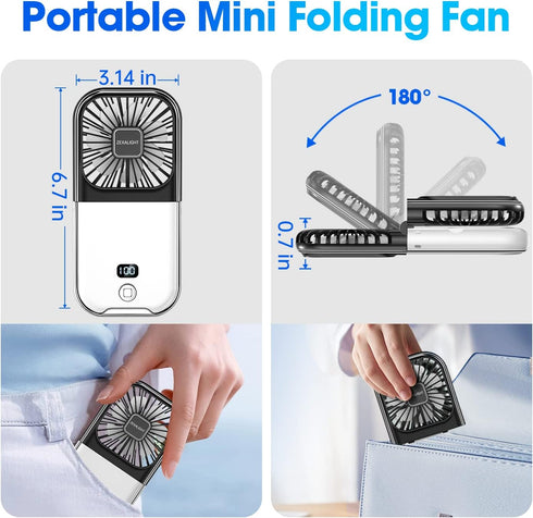 Upgraded 5-in-1 Portable Handheld Fan, Necklace Fan, Mini Desk Fan, Foldable Phone Stand, Emergency Backup Power, Quiet USB Rechargeable Personal ...