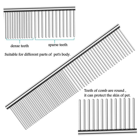 Metal Comb for Dogs, Metal Dog Combs, 2 Pack Cat Comb with Rounded Ends Stainless Steel Teeth, Professional Grooming Tool for Long and Short Matte...