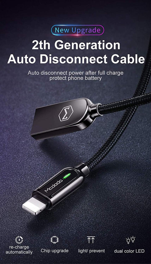 mcdodo Power Off/On Smart LED Auto Disconnect and Auto Recharge Nylon Braided Sync Charge USB Data 4FT/1.2M Cable Compatible with Phone 14/13/12/1...