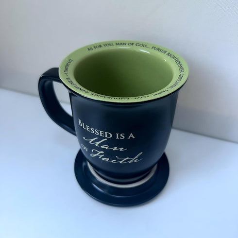 Man of Faith Ceramic Mug and Coaster Set of 1, Birthday, Christmas, and Father's Day Gift for Christian Men, 14 Ounce, by Abbey Gift...