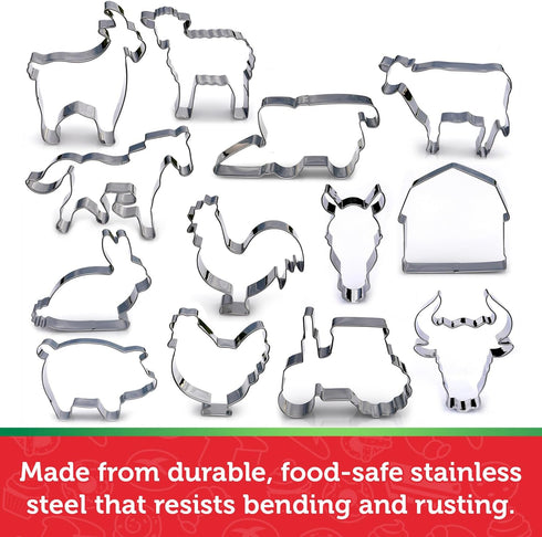 Farm Animal Cookie Cutter Set, 13 Piece Set, Premium Food Grade Stainless Steel, Dishwasher Safe...